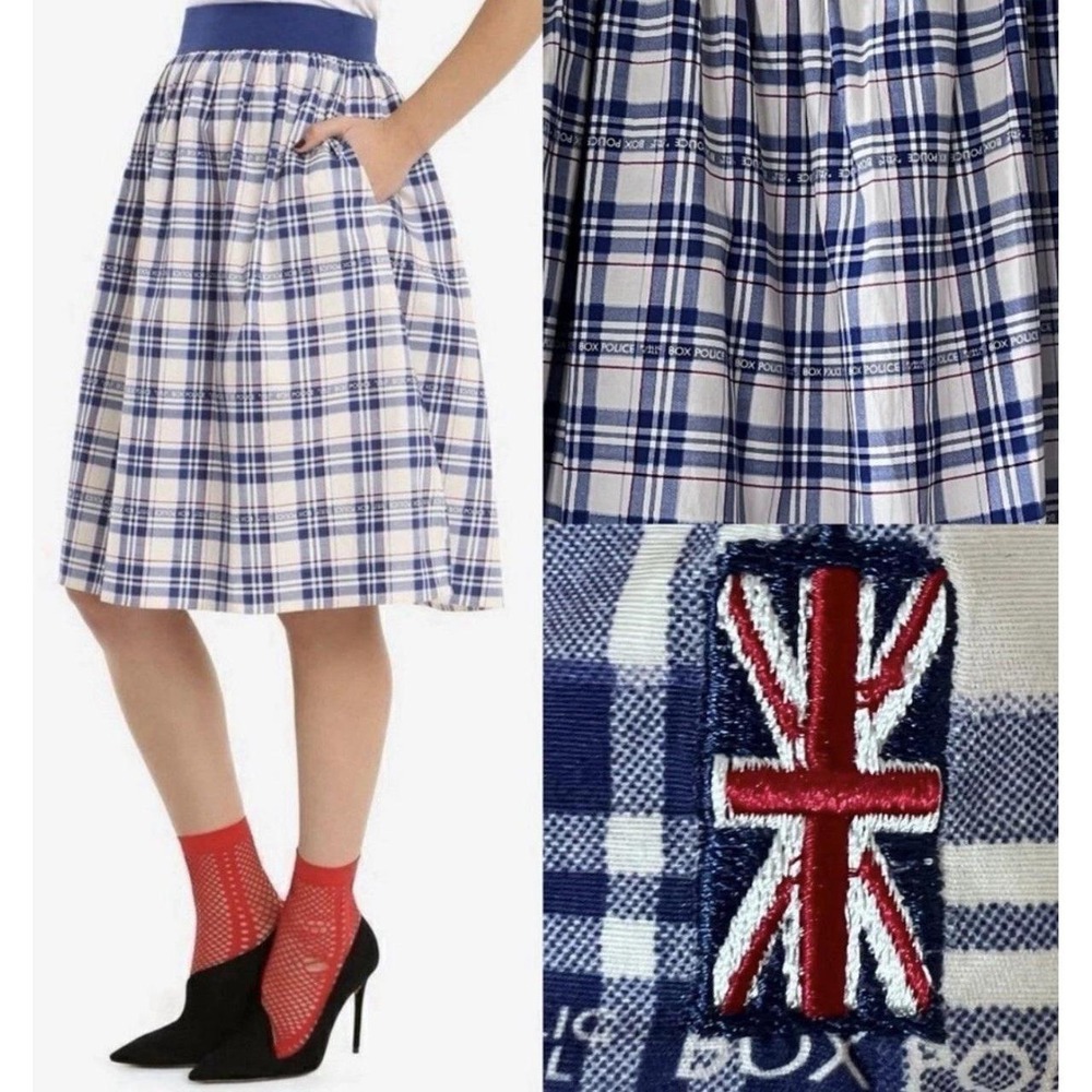 Womens BBC TV Dr. Who Her Universe Plaid Skirt Size Large SciFi Union Jack Brit